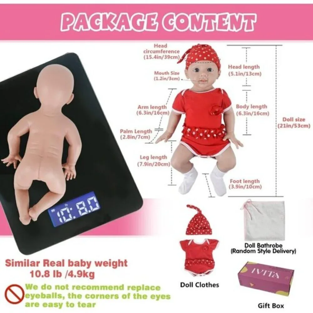 Full Silicone Baby Dolls Girl 21 inch Red White Newborn Full Body Silicone Baby
